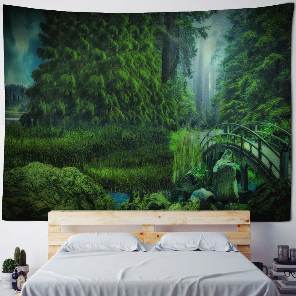 Beautiful Forest Tapestry Mist Jungle Landscape Wall Hanging Bohemian Fabric Decorative Carpet Home Room Background Poster