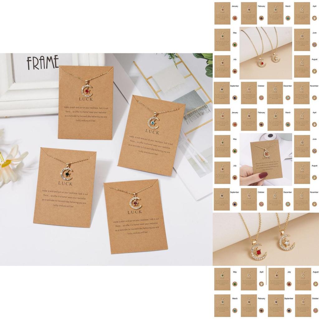 Stunning 18k Gold Birthstone Moon Necklace Featuring Hypoallergenic Design