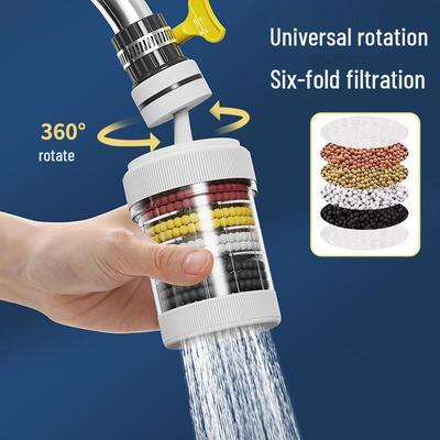 Universal Rotating Faucet & Shower Filter - Anti-Splash, Removable, Washable, Six-Layer Purification.