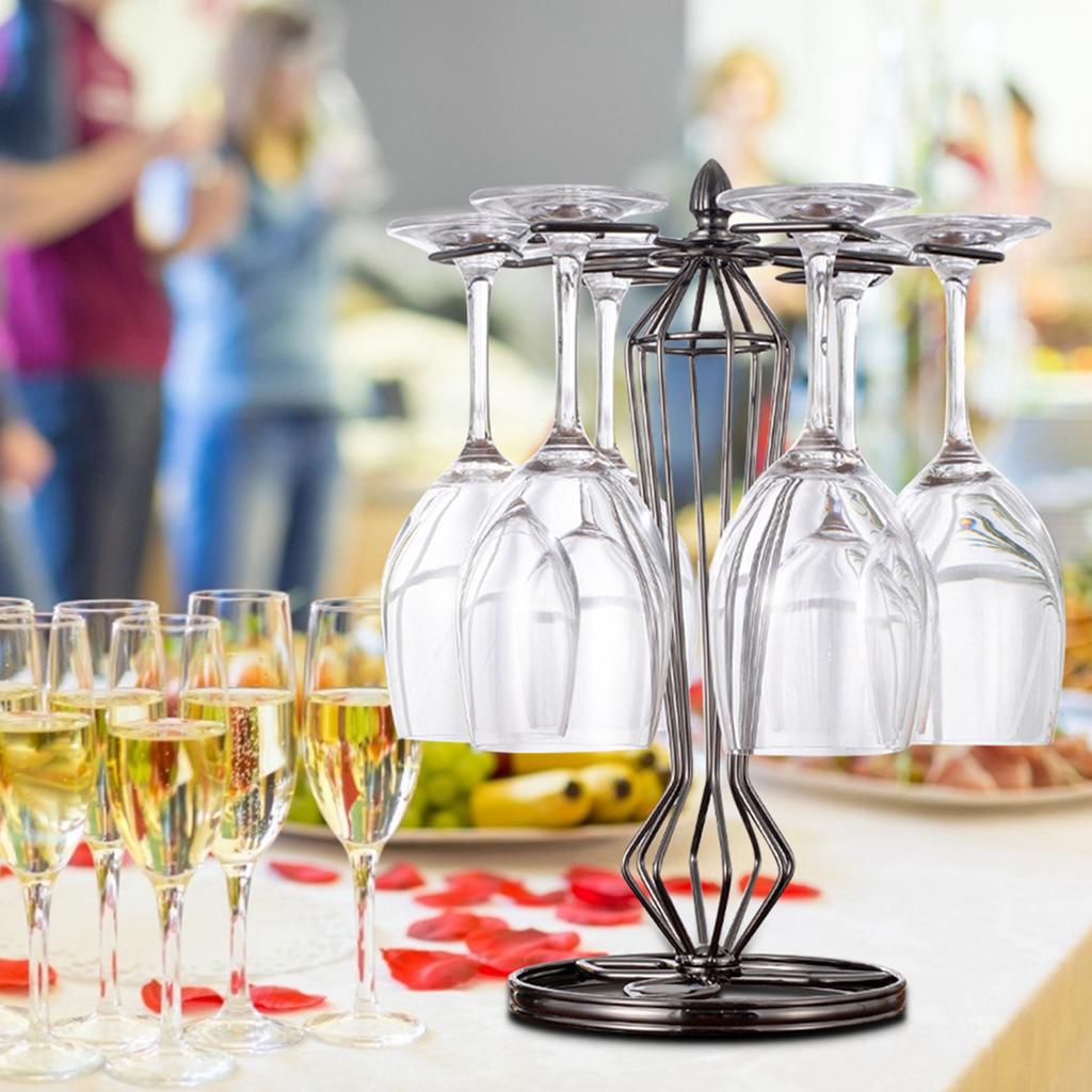 Rhombus Iron 6 Bottles Wine Cup Rack Glass Holder Display Shelf Organizer Dark Nickel