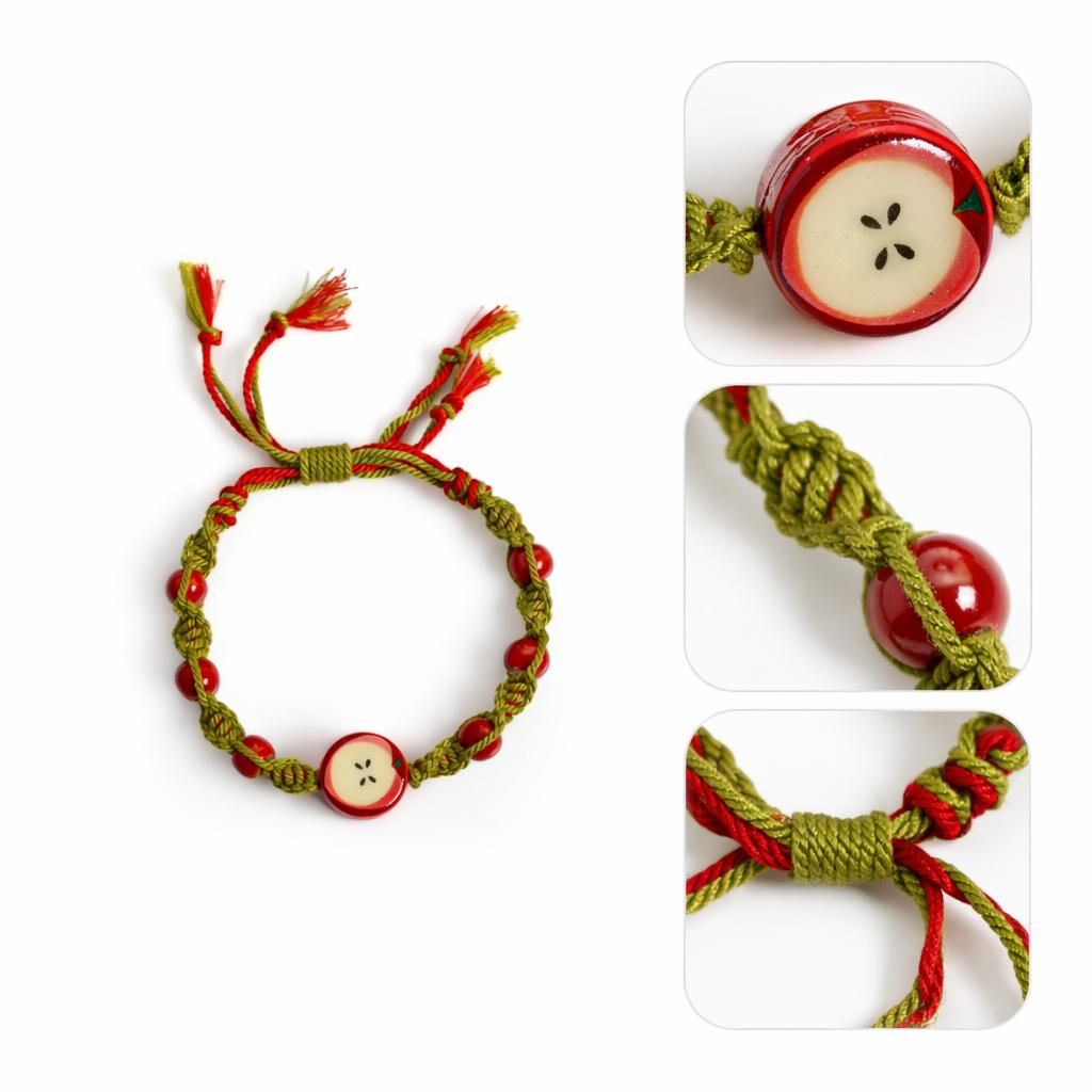Apple Ceramic Bracelet Handmade Adjustable Cotton Rope Dainty Jewelry Fruit Style for Girls Daily Wear Gift S03-271