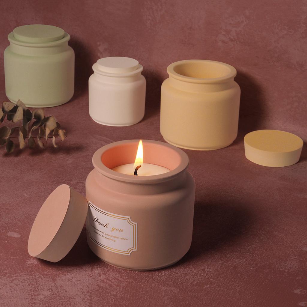 Candle Jar Silicone Mold With Lid DIY Round Succulent Flower Pot Storage Box Plaster Epoxy Resin Craft Molds Home Decor Gift