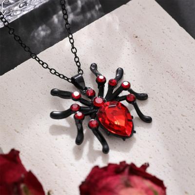 Halloweenská móda Červený přívěsek pavouka Diamantový náhrdelník