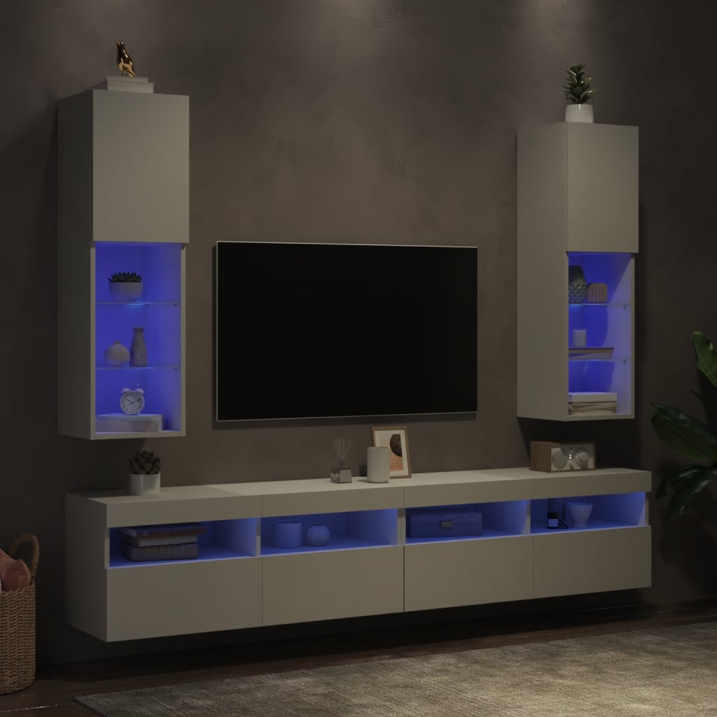 Vidaxl TV-kasten, Met LED, 2 Stuks, Wit, 30,5X30X102 Cm