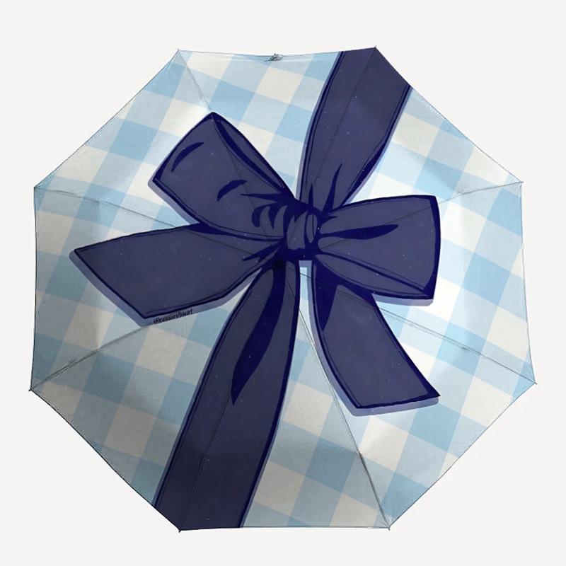 1pc Blue Bow Knot Automatic Opening/Closing Umbrella with Operation & Windproof Canopy - Folding Design, Holiday Gift yy260225159