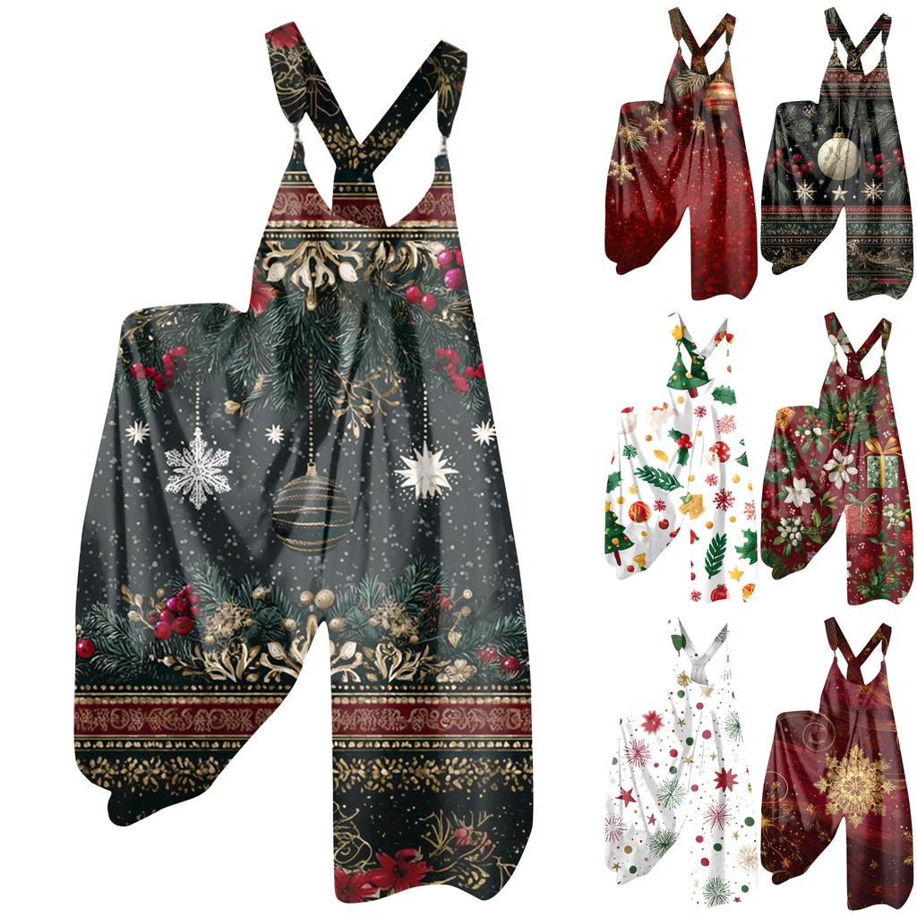 Women's Summer Overalls Floral Print Vintage Jumpsuit (Non-Adjustable Straps)