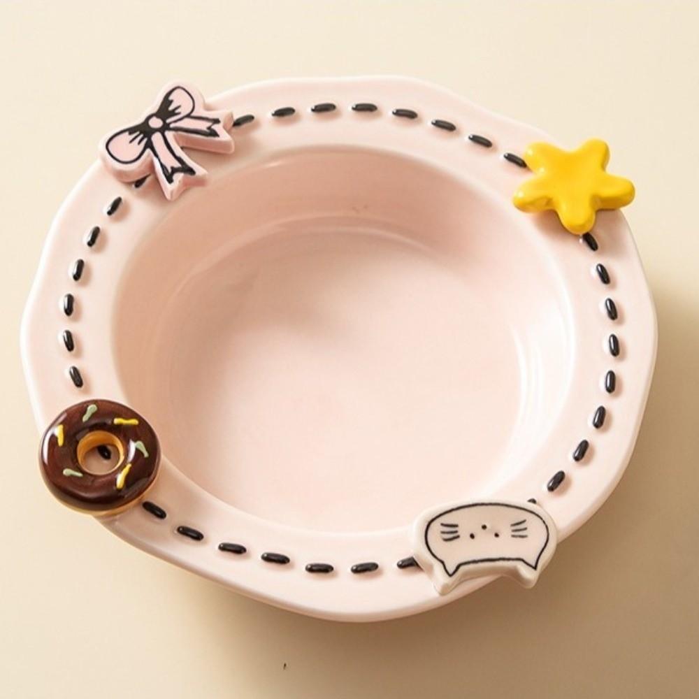 Cute Ceramic Pet Food Bowl Large Caliber Resistant Spill Elevated Pet Bowl with Stand Anti Spill Pet Bowl Feeding Drinking