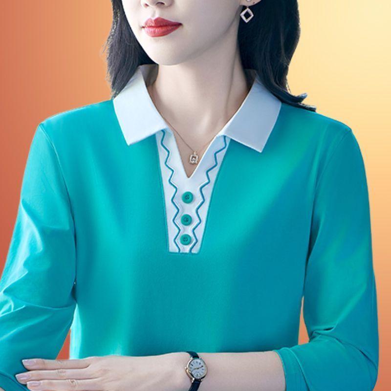 Fashionable and Versatile Design Fashionable Sports Lapel Long-sleeved T-shirt Contrasting Color Polo Shirt