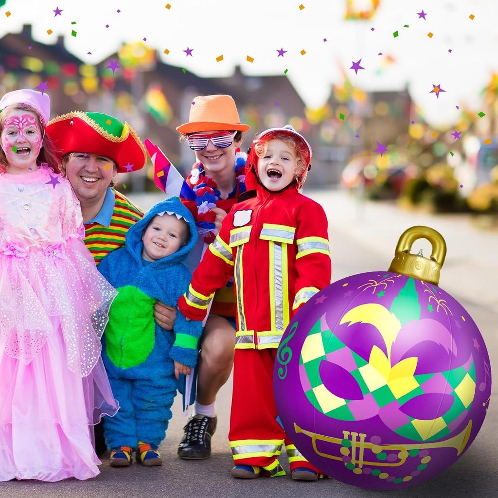 3 Pcs 24 Inch Mardi Gras Decorations Giant Mardi Gras Inflatables Ball Masquerade Inflatables PVC Outdoor Air Blow up Balls for Themed Party