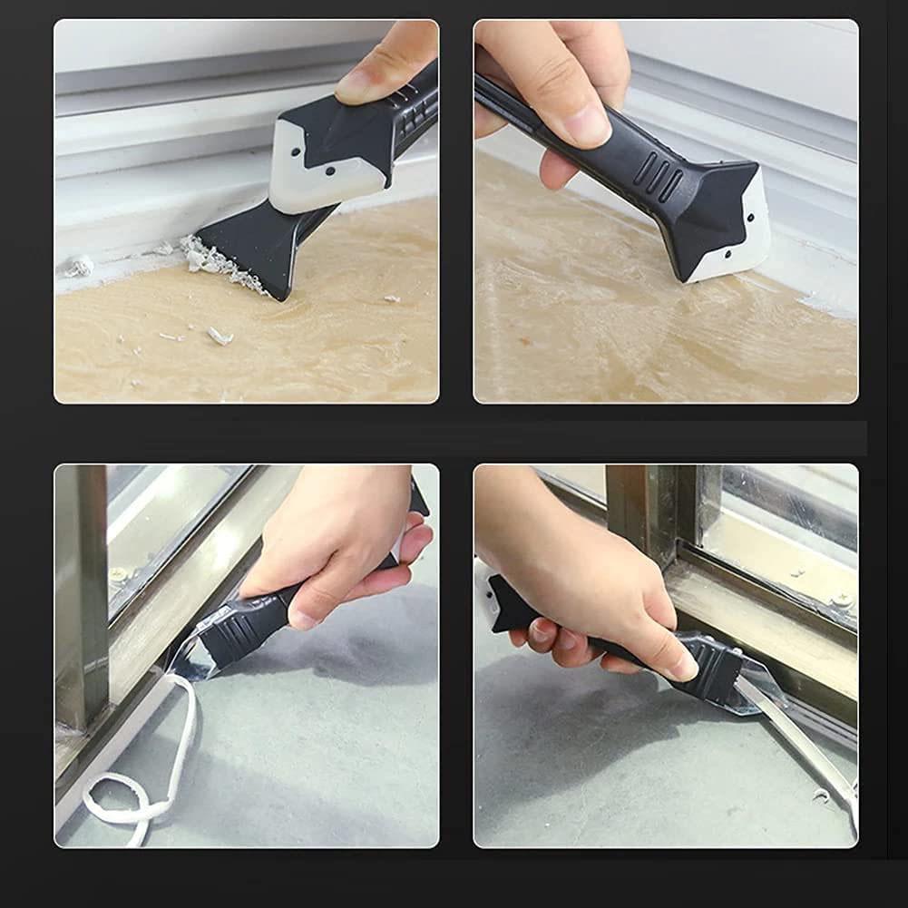3-in-1 Silicone Caulking Tool with Stainless Steel Head: Sealant Cleaner & Grout Scraper for Kitchen, Bathroom, and Window.