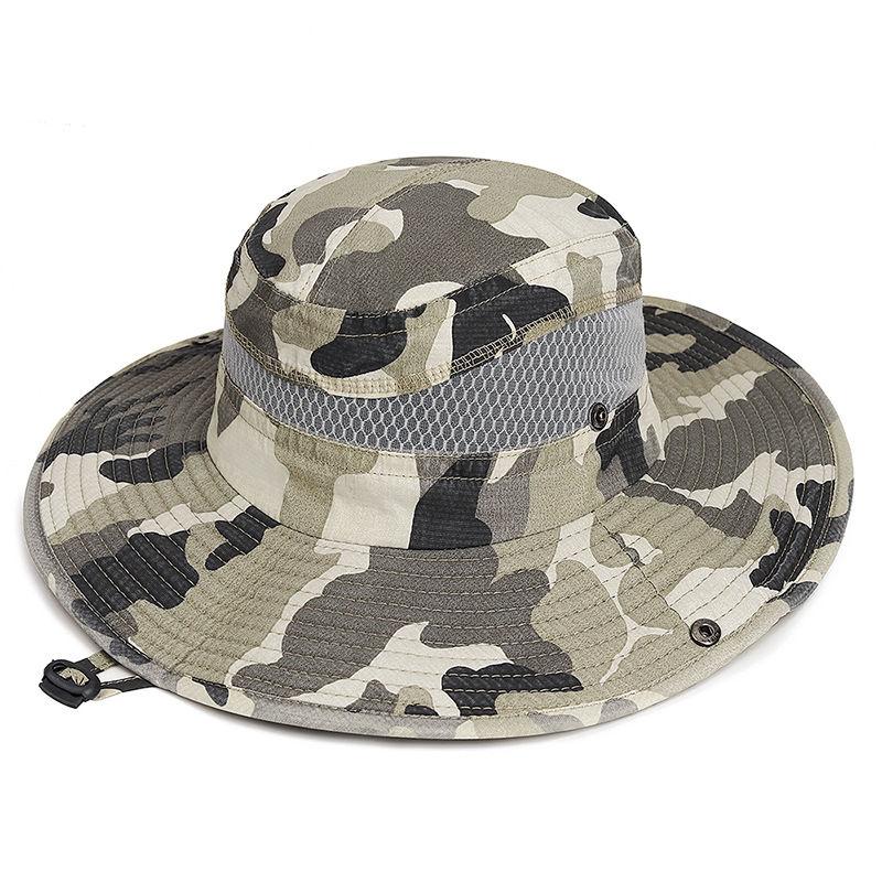 Outdoor Zero Pressure Men's and Women's Camouflage Fisherman Hats with Large Eaves and Empty Roof Travel Hats