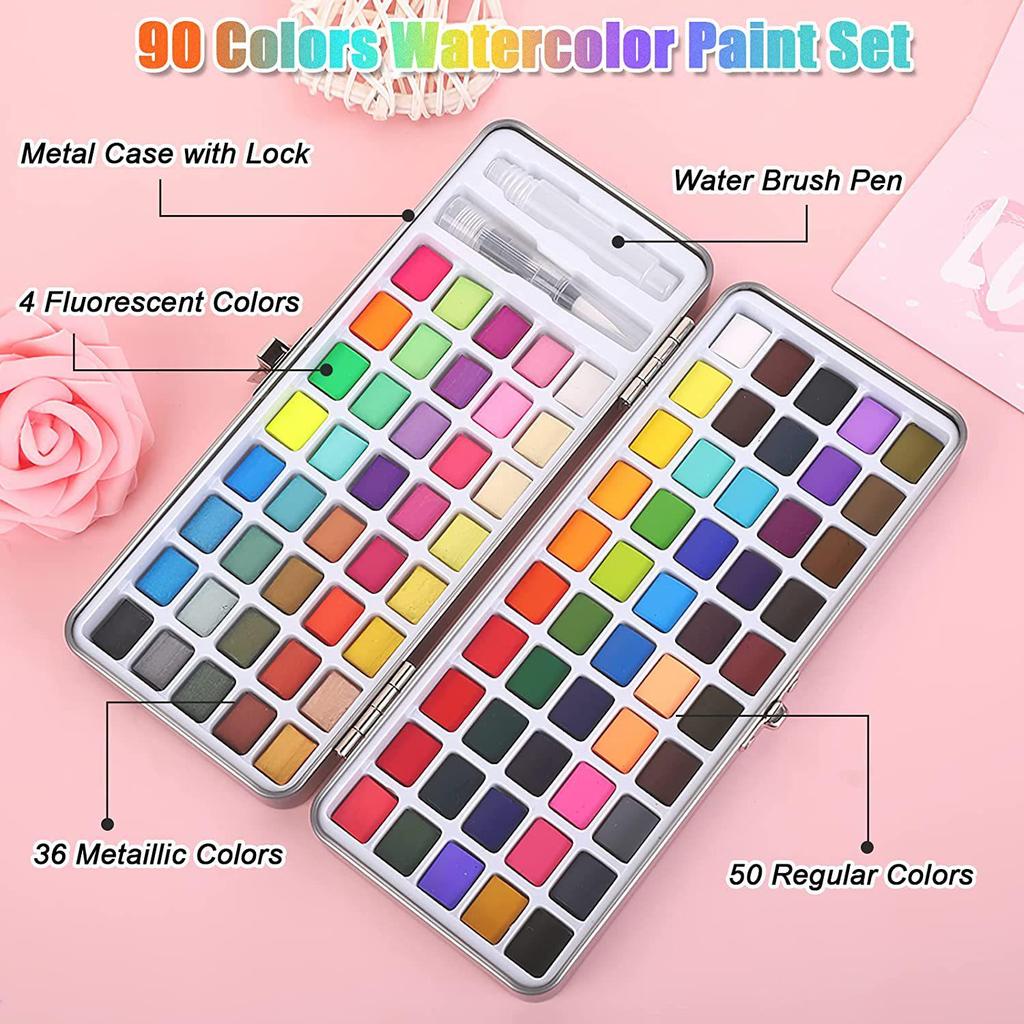 Portable Solid Watercolor Set: 50/72/90/100 Colors with Metallic Pearlescent Pigments