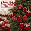 Red Flocking Christmas Ball Hanging Decorations Christmas Tree Ornaments Pendants New Year Christmas Shop Decorative Supplies