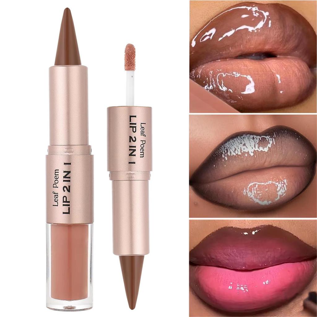 Matita Contorno Labbra Nera Marrone Conica Doppia Testa Specchio Lucidalabbra Rimpolpante Gloss Labbra Cristallino Tinta Labbra Rosse Sexy Trucco