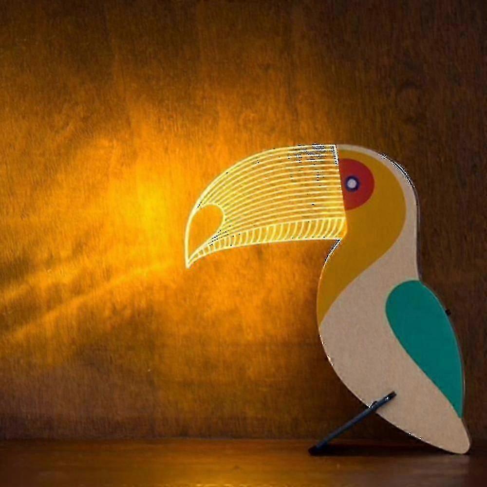 Luce Notturna Acrilica a Batteria Animali di Legno Tucano Decorazione Stanza Lampada LED