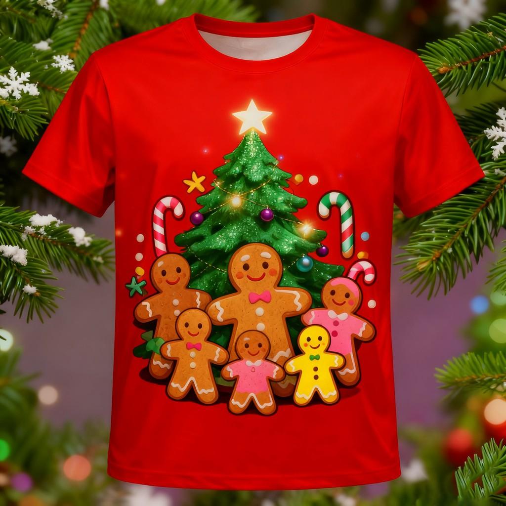 Christmas Men's T-shirt, Santa Claus Printed T-shirt, New Year's Party Round Neck T-shirt, Top