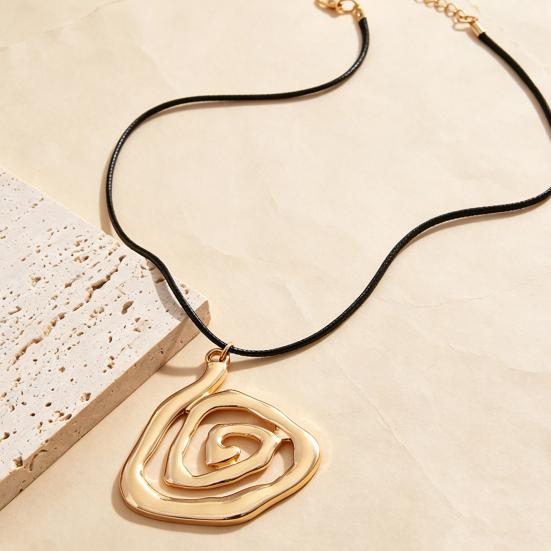 Metal Vortex Pendant Necklace, Black Cord Adjustable Necklace, Vortex Spiral Charm Necklace Jewelry for Women Casual Wear Office