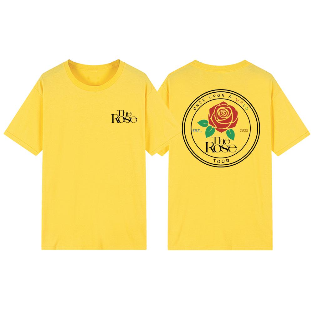 The Rose Once Upon A WRLD Tour Tričko Roztomilé Koncertní Tričko Korejské Rockové Tričko Dámská Trička Krátký Rukáv K-popové Tričko Streetwear Top