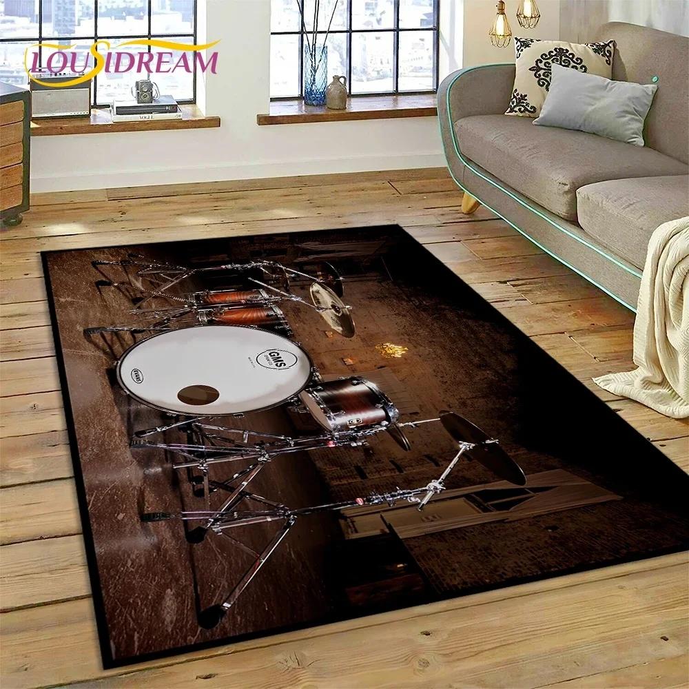 3D Drum Kit Drum Stand Set Music Instruments Carpet Rug for Bedroom Living Room Home Sofa Decoration,Child Large Decor Floor Mat