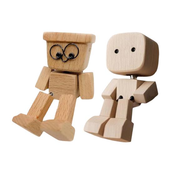 1/2/3Pcs Shaking Wooden Man Figurine Handmade Shaking Feet Wooden Doll Car Dashboard Desktop Decoration Ornament