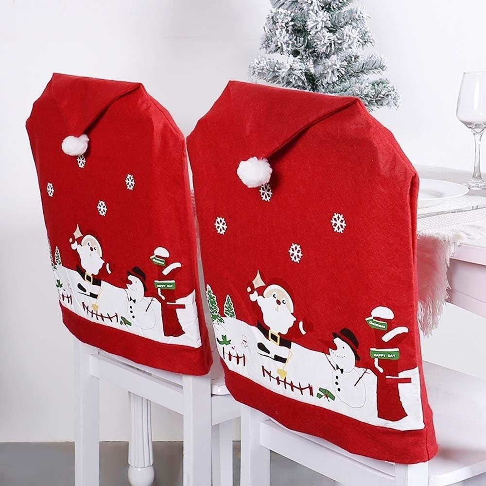 4pcs Seat Protector Christmas Chair Cover Cartoon Red Wear for Chairs Santa Claus Seat Cover Gift