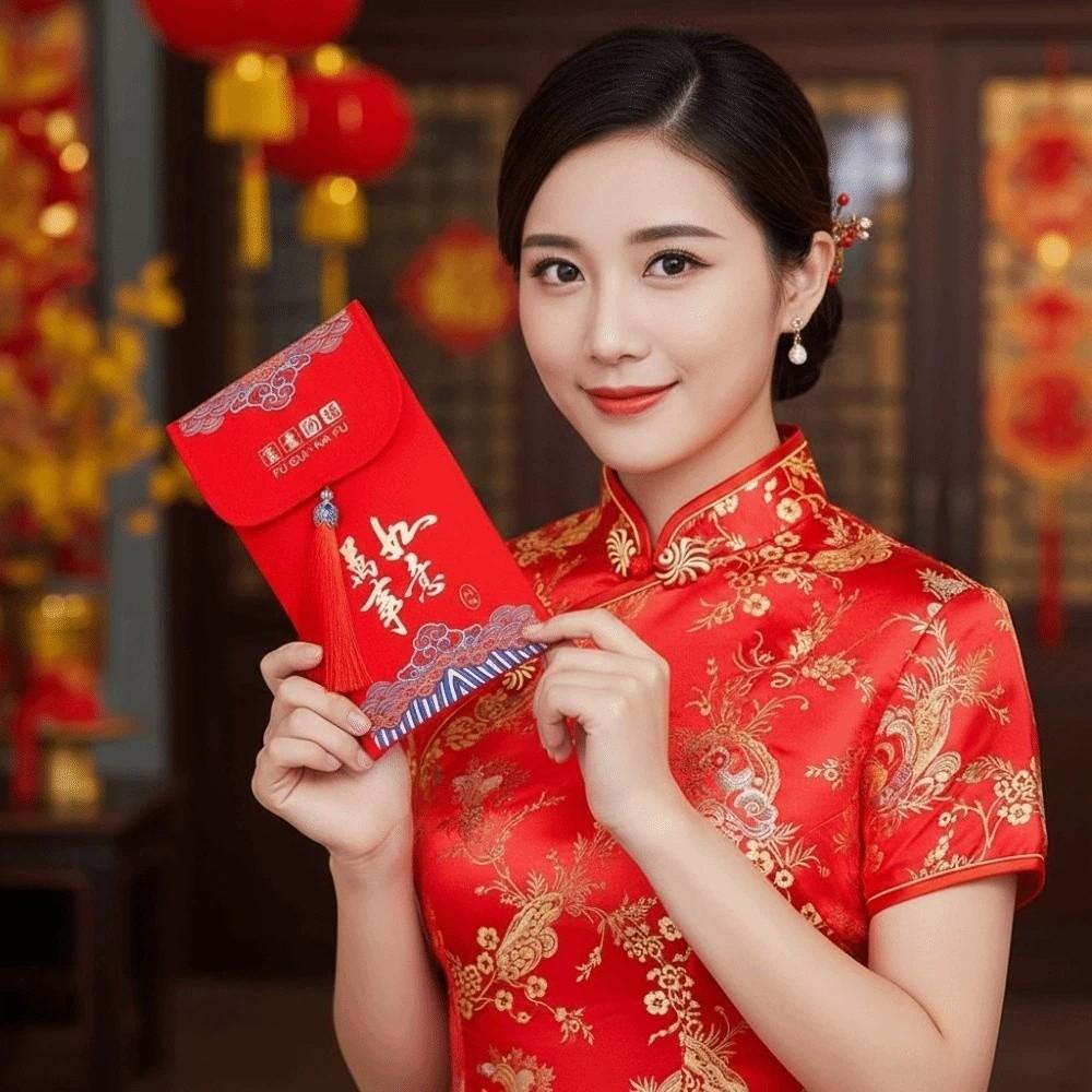 Traditional Spring Festival Red Envelope Printed Hongbao Children's Money Bag Polyester Bonus Lucky Money Packet Birthday