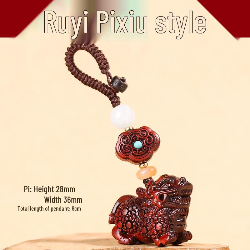 Purple Sandalwood Pixiu Keychain Pendant: Handmade Creative Ornament Buckle.
