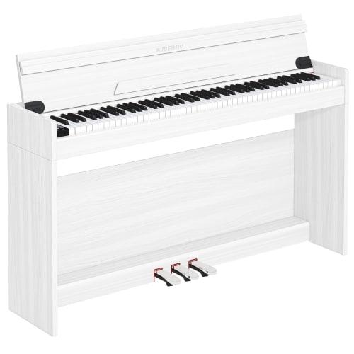 KIMFBAY Hammer Action 88-Key Wooden Digital Piano with Automatic Lid Closure, Pedal Included, MIDI Compatible, White, for Kids and Beginners