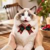 Holiday Gift for Pets Christmas Bow Pet Collar, Adjustable Cat Collar with And Bell, Festive Costume Plaid Print Cats, Small Dogs, Wear Dog Neck Strap