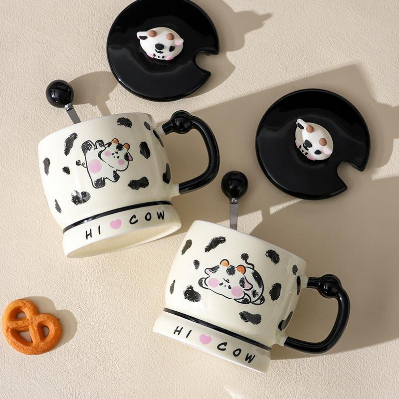 Cute Girl Heart Cow Mug With Lid Office Water Cup Girl High Value Household Coffee Cup Ceramic Cup