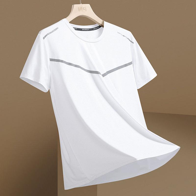Футболка из ледяного шелка с короткими рукавами, мужская летняя спортивная футболка, быстросохнущая одежда для фитнеса, мужская летняя футболка XL