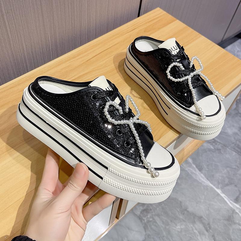 

Женские тапочки с блестками и бантом, нескользящие шлепанцы, толстые сандалии, высокие туфли для женщин на платформе, модная роскошь, летняя распродажа, натуральная 40 чёрный