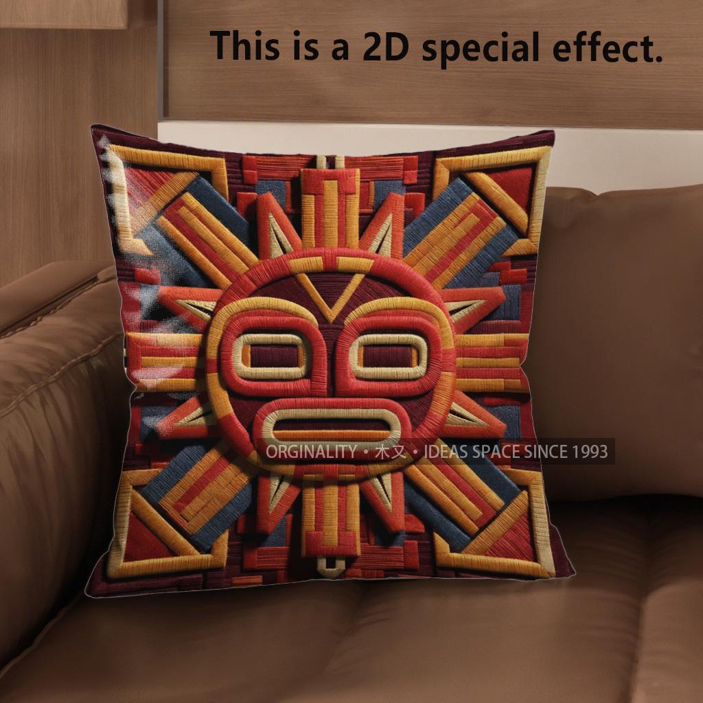2D Aztec Sun God Print Throw Pillow Covers Pattern Cushion Cover Suitable For Sofa Bedroom Car Pillow Cover