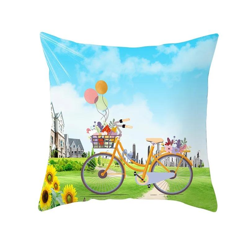 Bicycle Pattern Decorative Pillowcase Living Room Office Decoration Home Pillowcase