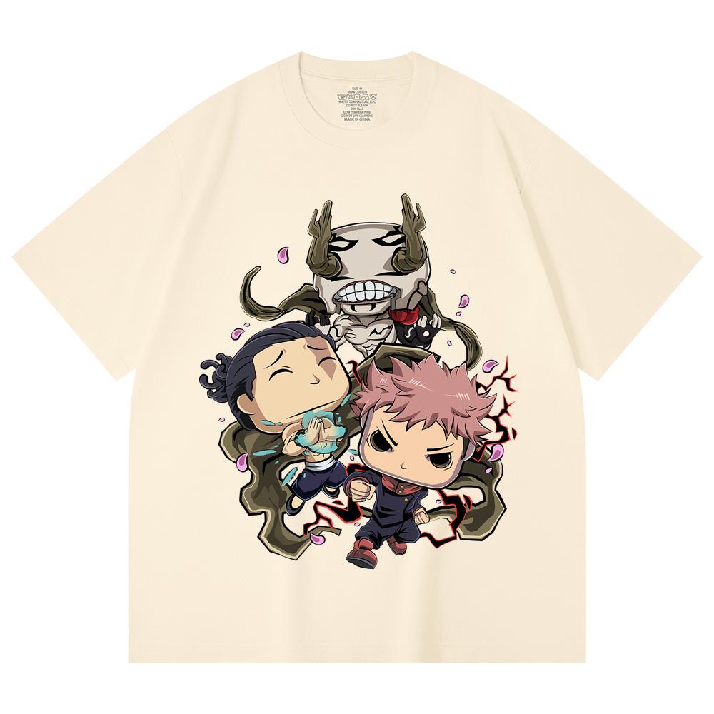 

230 г/м² 100% хлопок Jujutsu Kaisen V61 Funko Принт Унисекс Тяжелая хлопковая футболка XS абрикосовый
