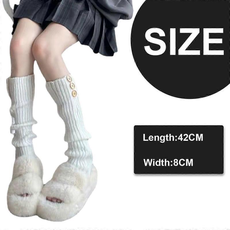 Thigh High Socks for Women Cable Knit Over the Knee Boot Socks, Long Warm Leg Warmers Winter Three Button Warm Sock Boot Covers White