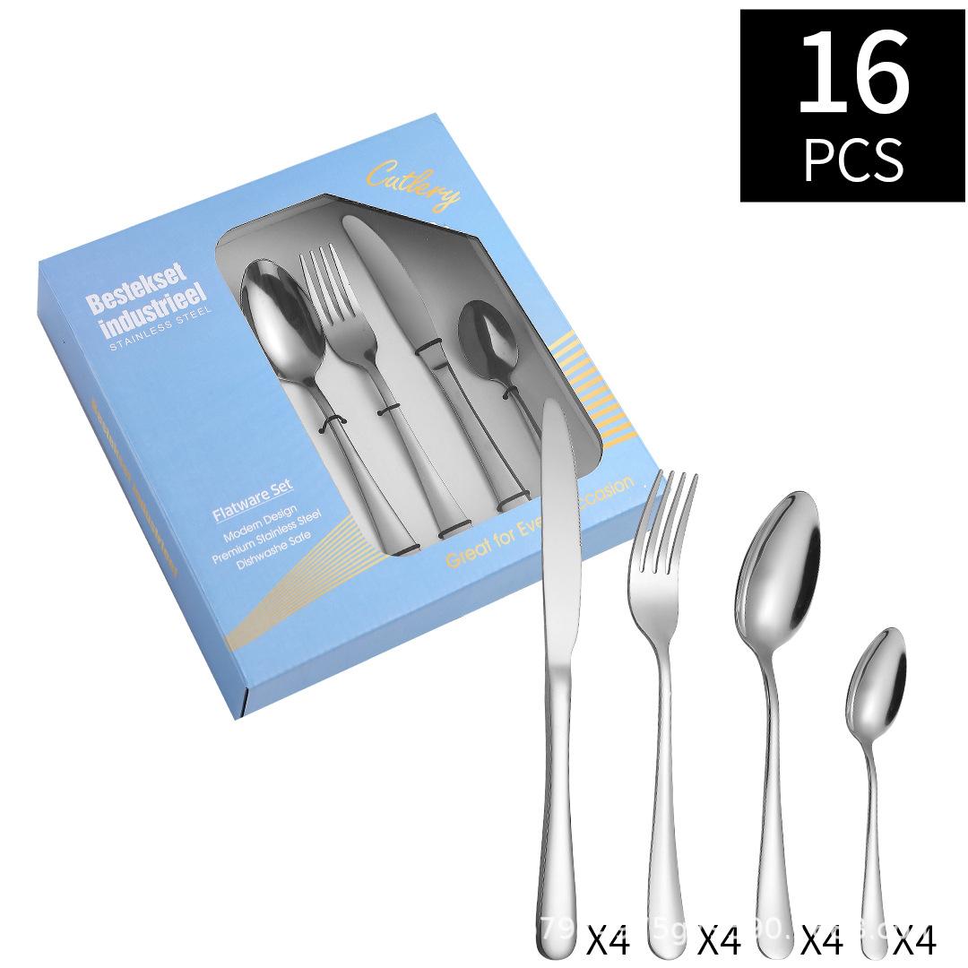 

Посуда в стиле вестерн из нержавеющей стали, костюм из 16 предметов, подарочная упаковка с отверстиями оконного типа, нож для стейка, вилка и ложка на 4 человека, костюм столовой посуды