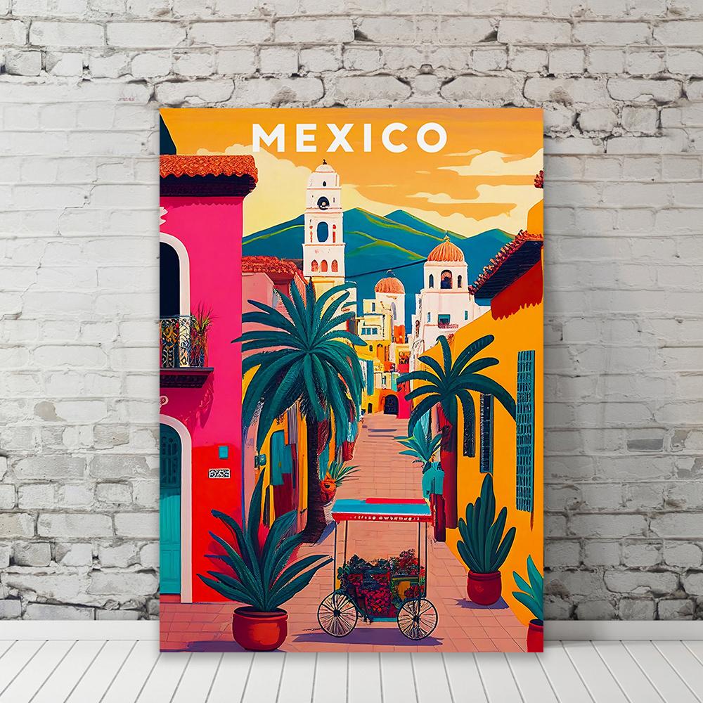 Mexico Illustration Travel Print Poster Colorful Wall Art Mexico Travel Illustration Print South America Canvas Painting Decor