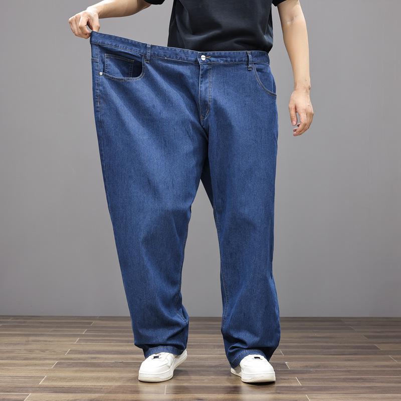 

Мужские летние джинсы широкого кроя: Эластичные, Свободного кроя, Большого размера, Прямые длинные брюки 8XL +5¥ темно-синий