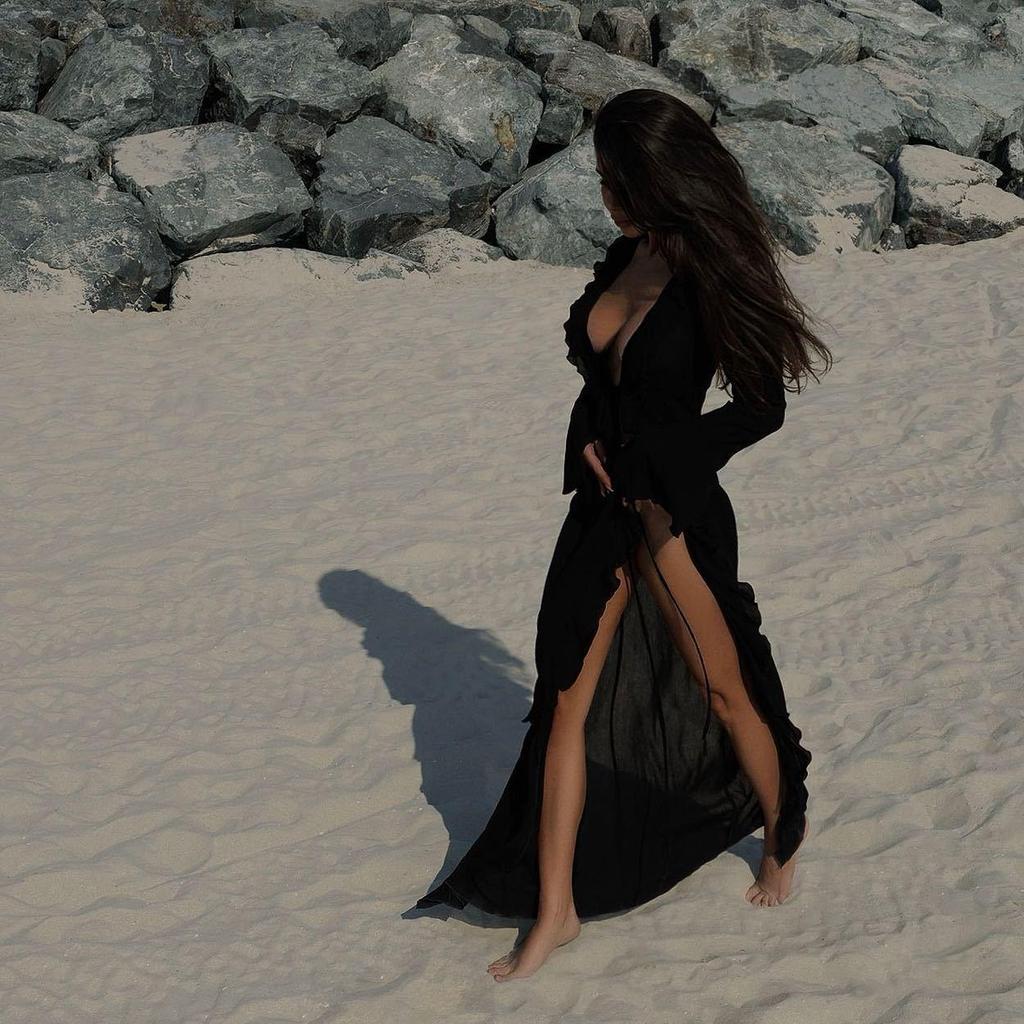 Europe and America Vacation Beach Long Sleeve Lace Cardigan Dress - Sun Protection Bikini Cover-up