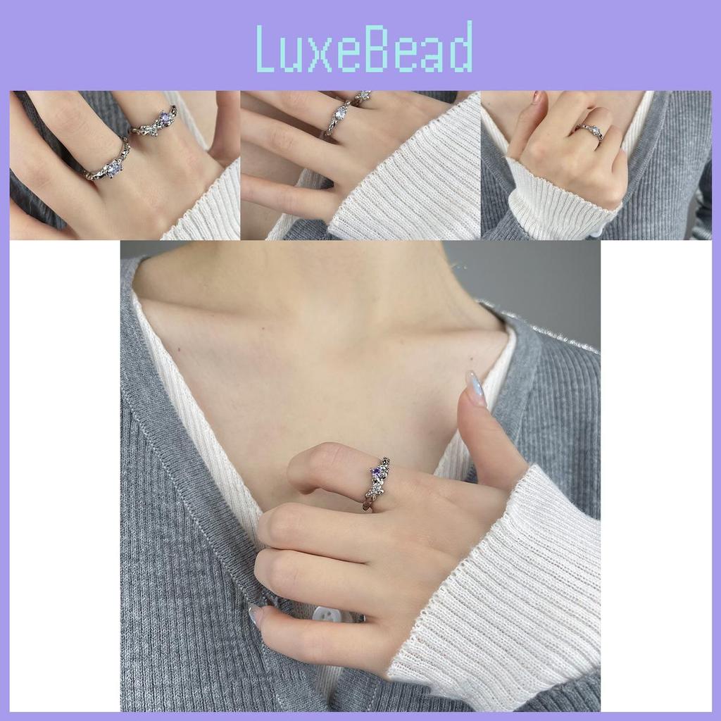 Stylish Purple Textured Zircon Open Adjustable Ring For Women With Unique Geometric Design And Modern Aesthetic