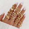 12Pcs/set Gold Color Smooth Geometric Open Rings Set for Women Men Exaggerated Metal Irregular Adjustable Rings Jewelry Gifts
