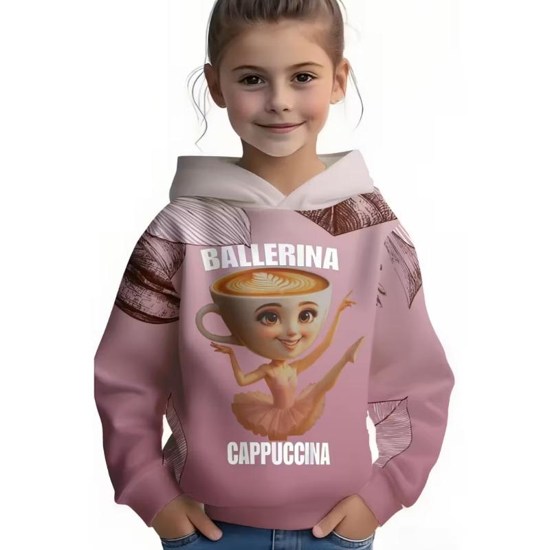 Cappuccina Ballerina Funnu Italian Brainrot Meme Girl Clothes Hoodies Autumn Winter Long Sleeve Sweatshirts Casual Children Tops