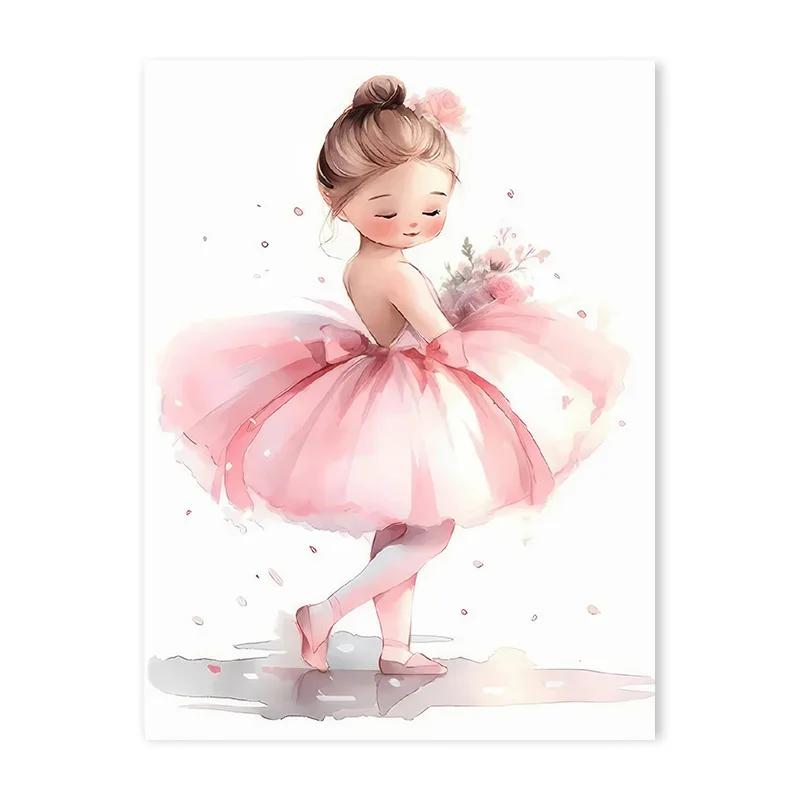 Pink Ballerina Girl Unicorn Butterfly Poster Kids Room Decorative Canvas Posters Nursery Wall Art Poster Baby Bedroom Decor