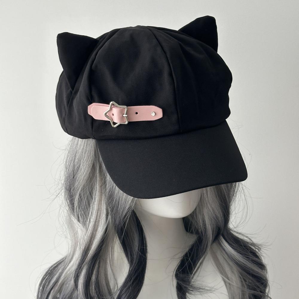 

Cotton Flat Cap Harajuku-Inspired Gothic Zipper Sun Hat Y2K Lolita Beret Hat Women Girls pink-1