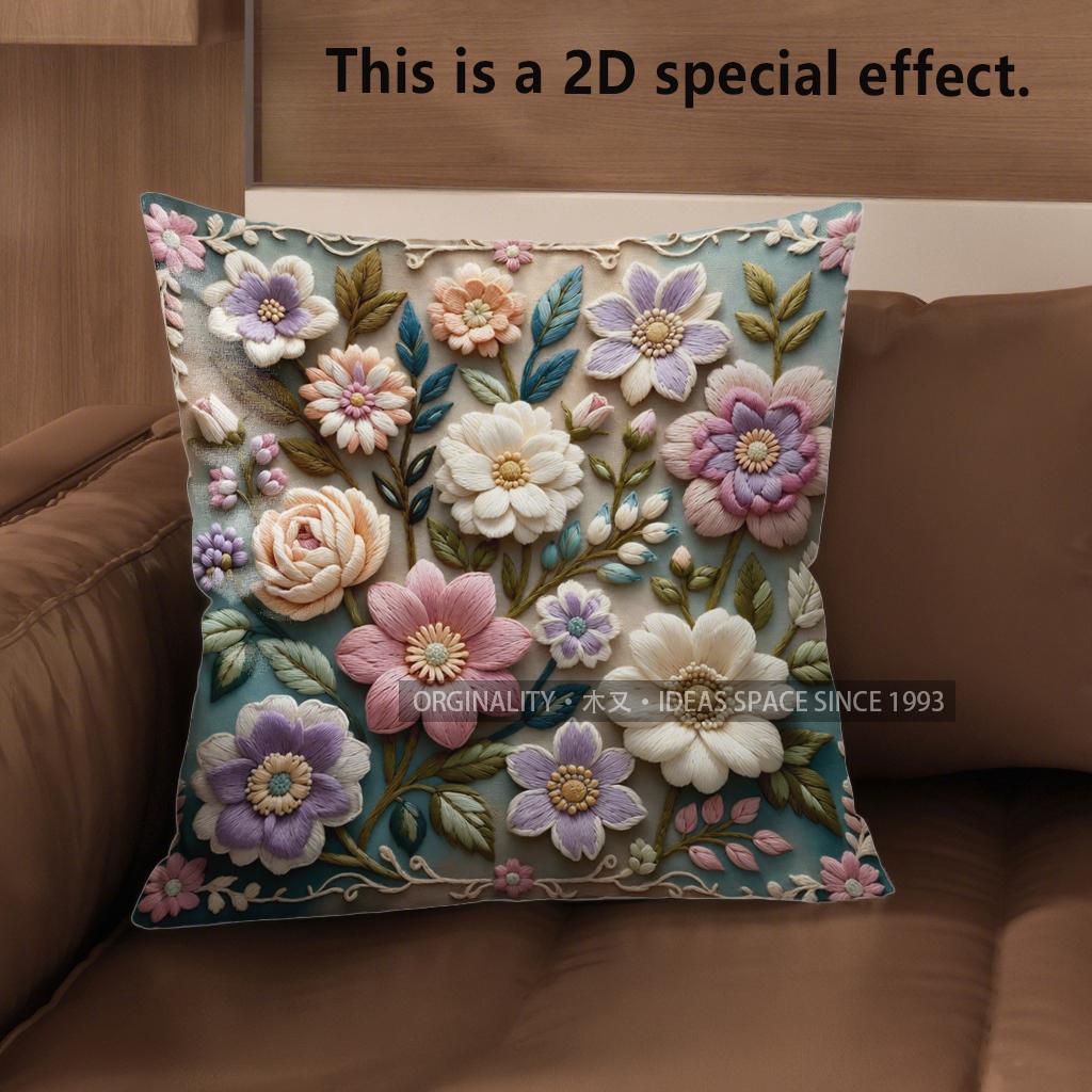 2D Set Of 4 Vintage Floral Throw Pillow Covers Pattern Cushion Cover Suitable For Sofa Bedroom Car Pillow Cover