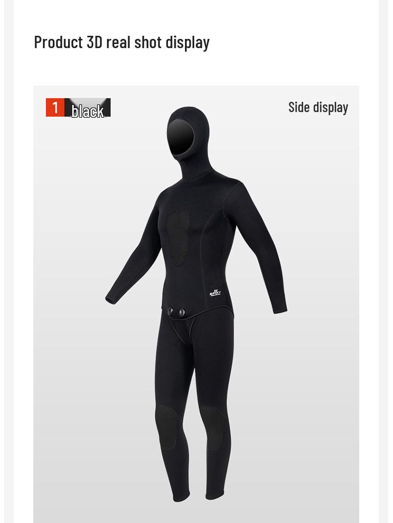 3mm Two-Piece Wetsuit with Hood for Warmth In Hunting, Snorkeling, Freediving, Surfing, and Ice Sports.