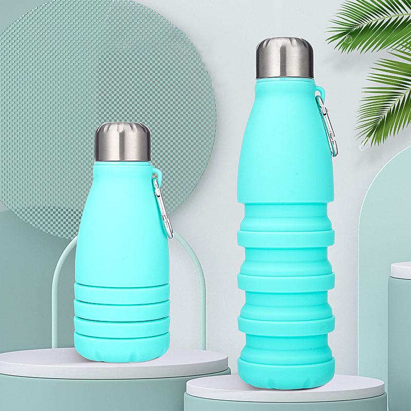 Foldable Bottle With Carabiner Leak Silicone Collapsible Water Bottles Portable Sports Cups Proof For Outdoor Travel 550Ml