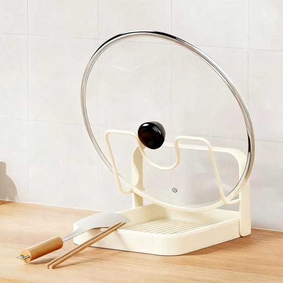 Pot Lid Holder with Drain Carbon Steel Utensils Pan U-Shaped Groove Design Kitchen Organizer Drip Tray