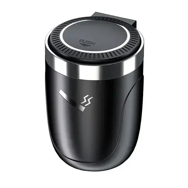 Car Ashtray Led Lighted Push Lid Ash Holder Cigarette Tray Smoke Proof Stain Resistant Durable Abs For Vehicle Home Office Bar